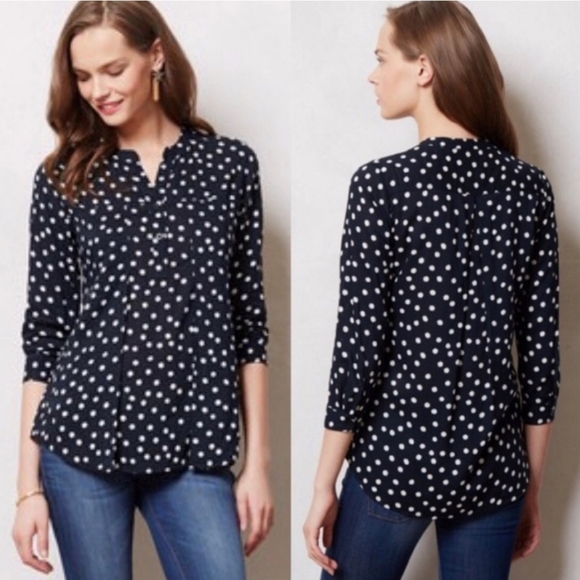 Anthropologie Maeve Brunia popover Henley polka dot blouse - Picture 1 of 6